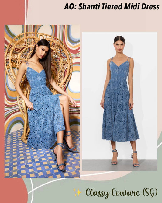 AO Shanti Laser-cut Cotton Tiered Midi Dress