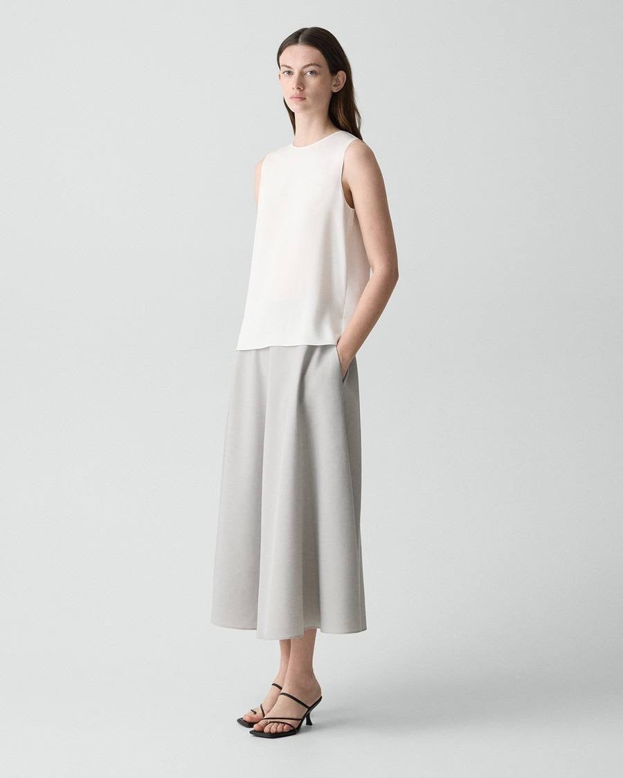 TH Vented Vest | Relaxed Double-Breasted Blazer | Flared Pull-On Skirt in City Twill