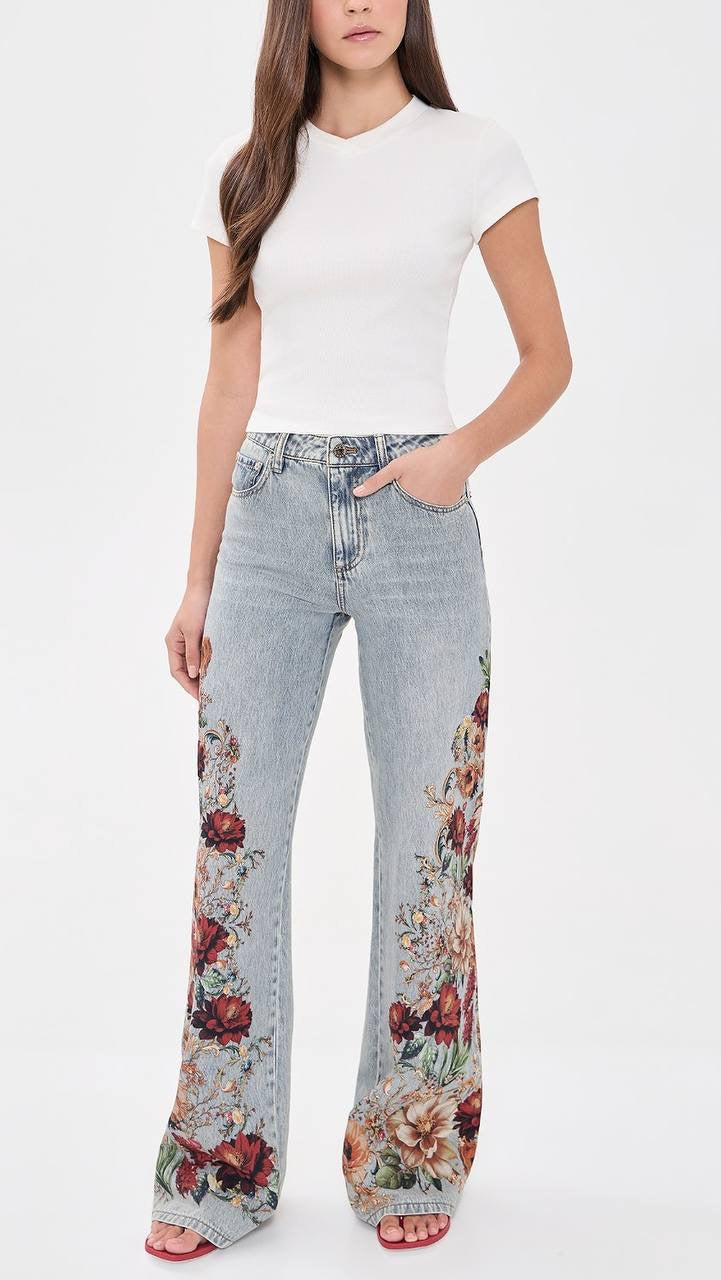 AO Chic Floral Printed High-rise Cotton Jeans