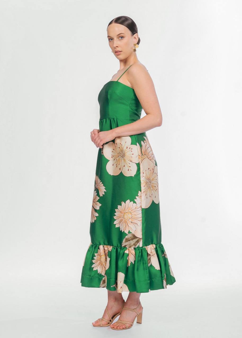 ALM Sage Printed Satin Midi Dress
