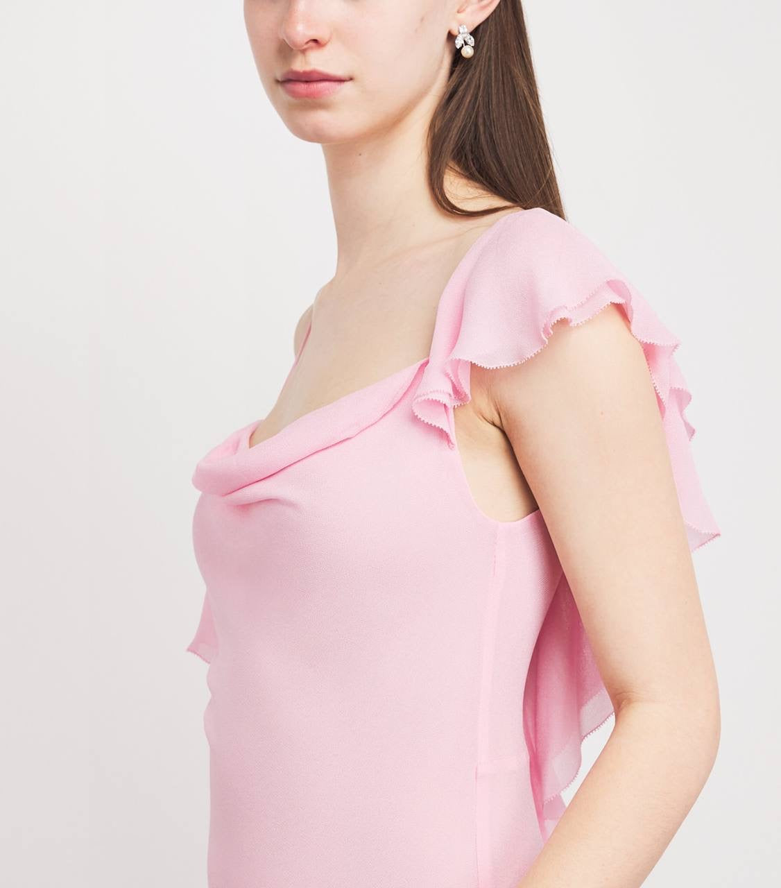 SP Pink Georgette Ruffled One-Shoulder Maxi Dress