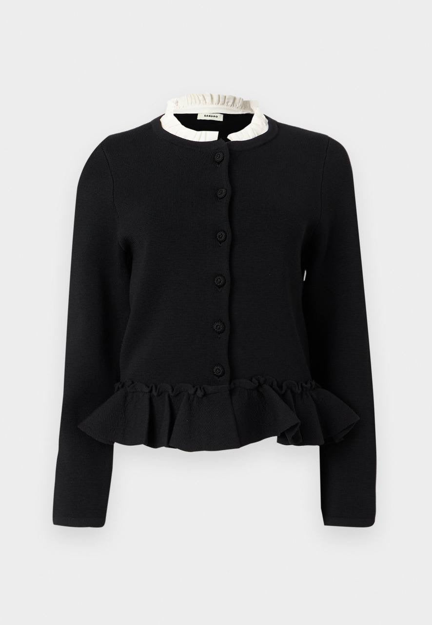 SD Removable Collar Viscose-blend Peplum Cardigan
