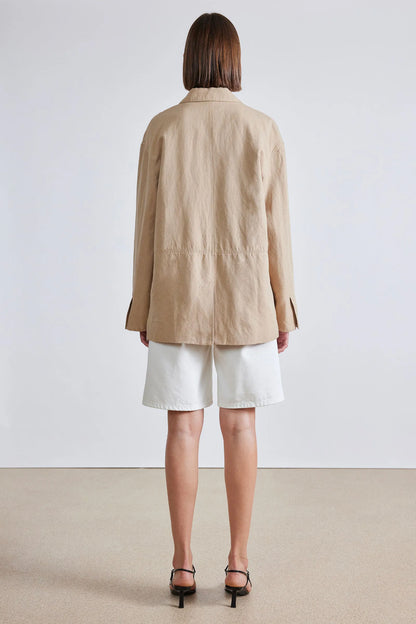 AA Oversized Linen-Cotton Blazer in Desert