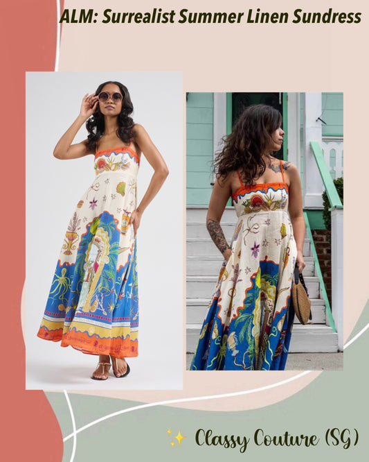 ALM Surrealist Summer Linen Midi Dress Sundress