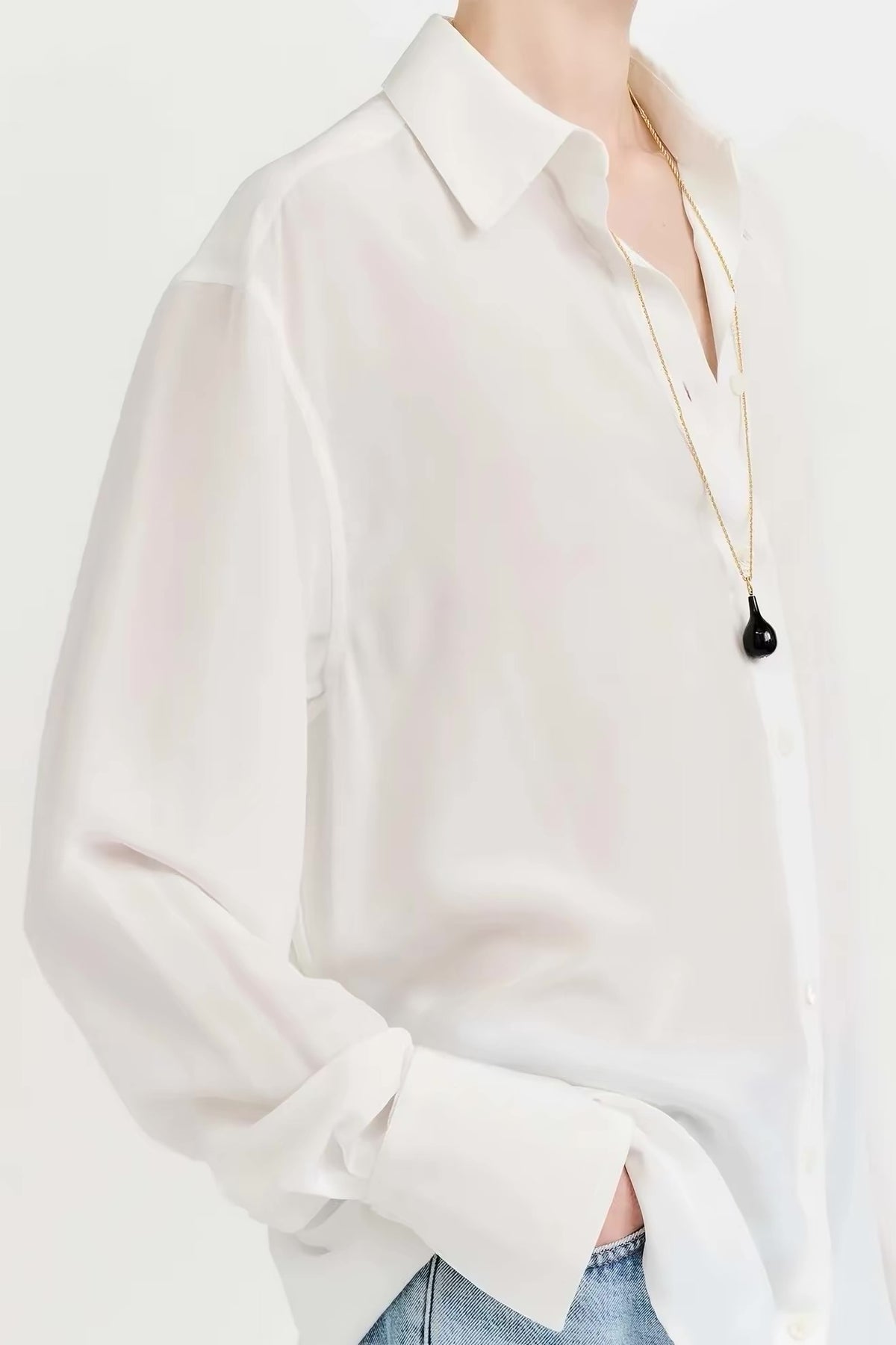3 Colors! Tot Silk Crepe de chine Shirt