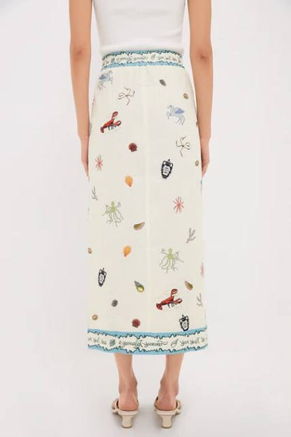 ALM Sandy Embroidered Linen Midi Skirt