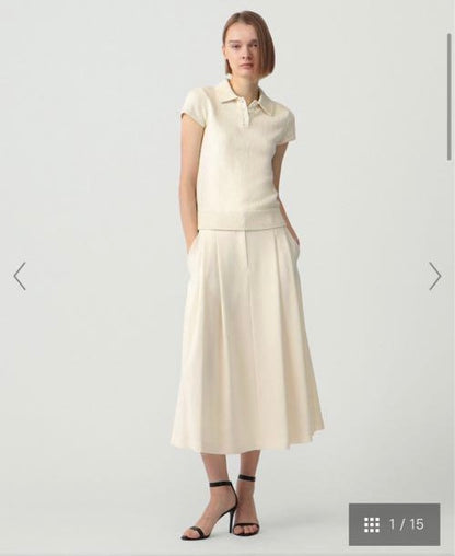 TH Double-Pleat Trouser A-Line Midi Skirt in Admiral Crepe