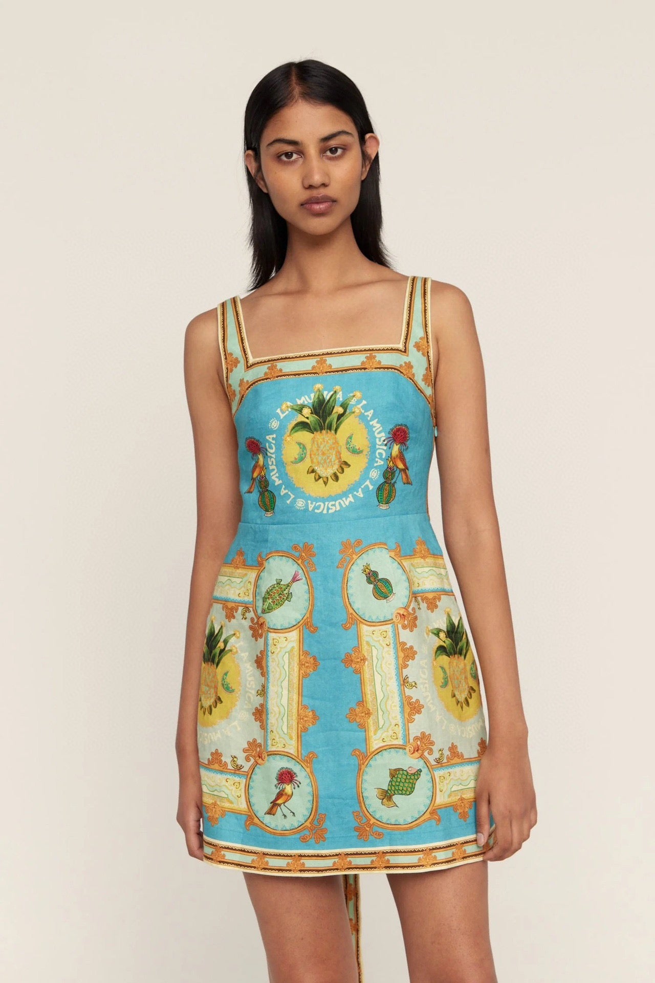 ALM La Musica Tie Back Linen Mini Dress