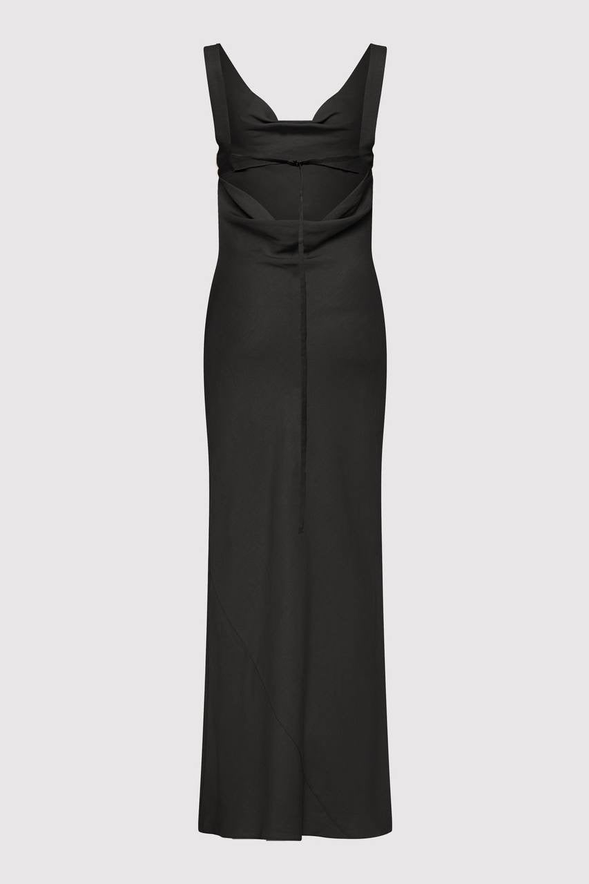 SA Double Drape Cowl Linen-Blend Maxi Dress