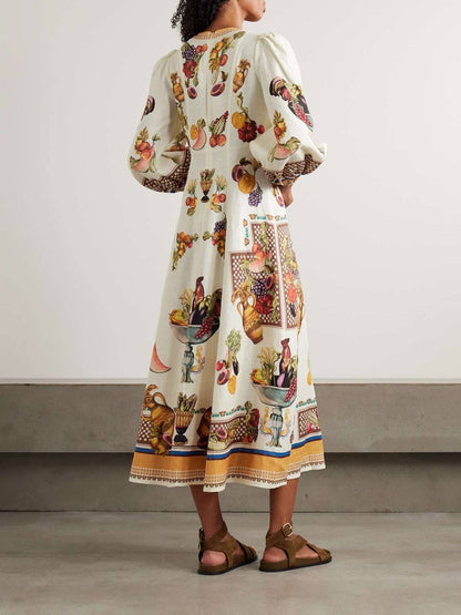 ALM Mercado Long Sleeved Linen Midi Dress