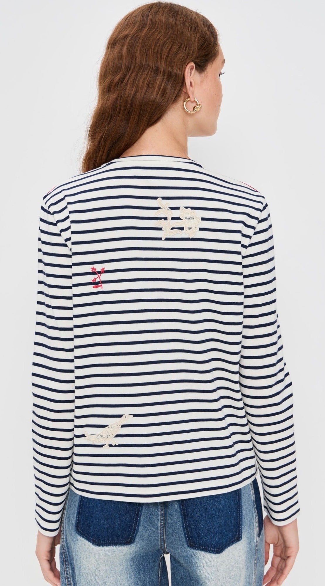 SE Athena Solid Cotton Jersey Striped Long Sleeve Shirt