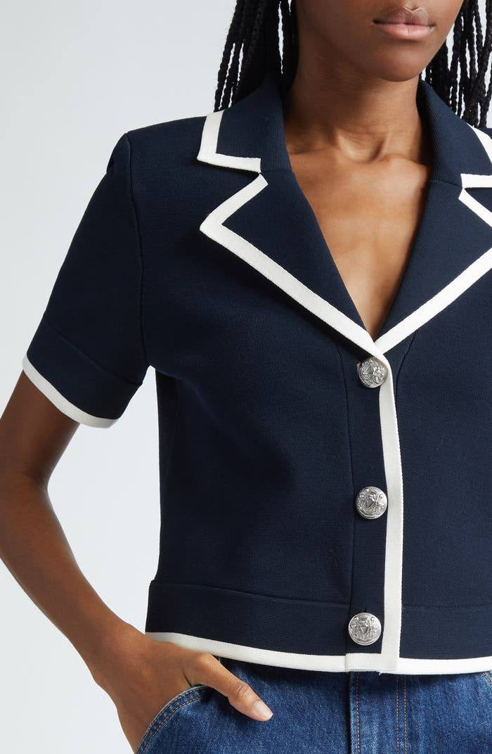 VB Stovall Contrast Detail Crop Knit Jacket Top
