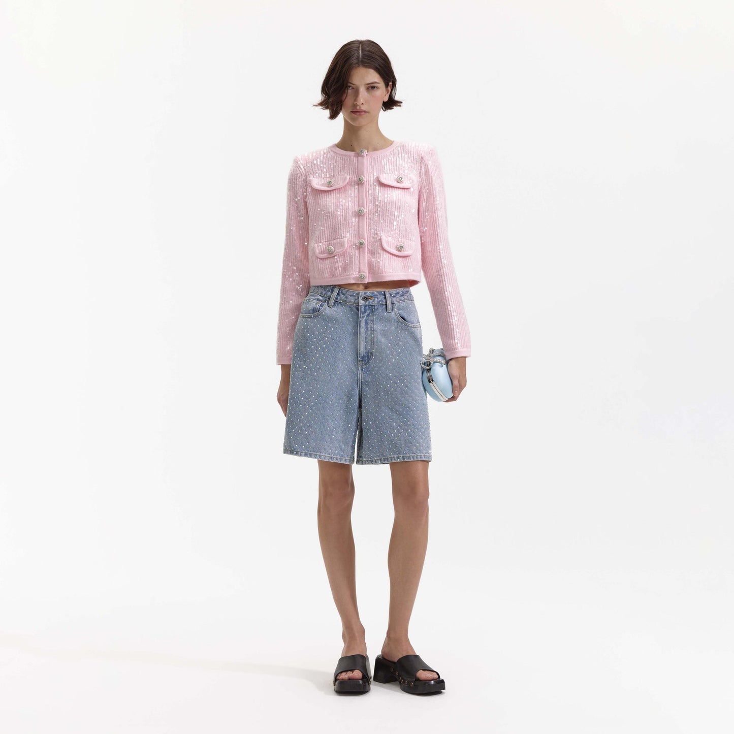 SP Pink Knit Sequin Cardigan | Mini Skirt | Set