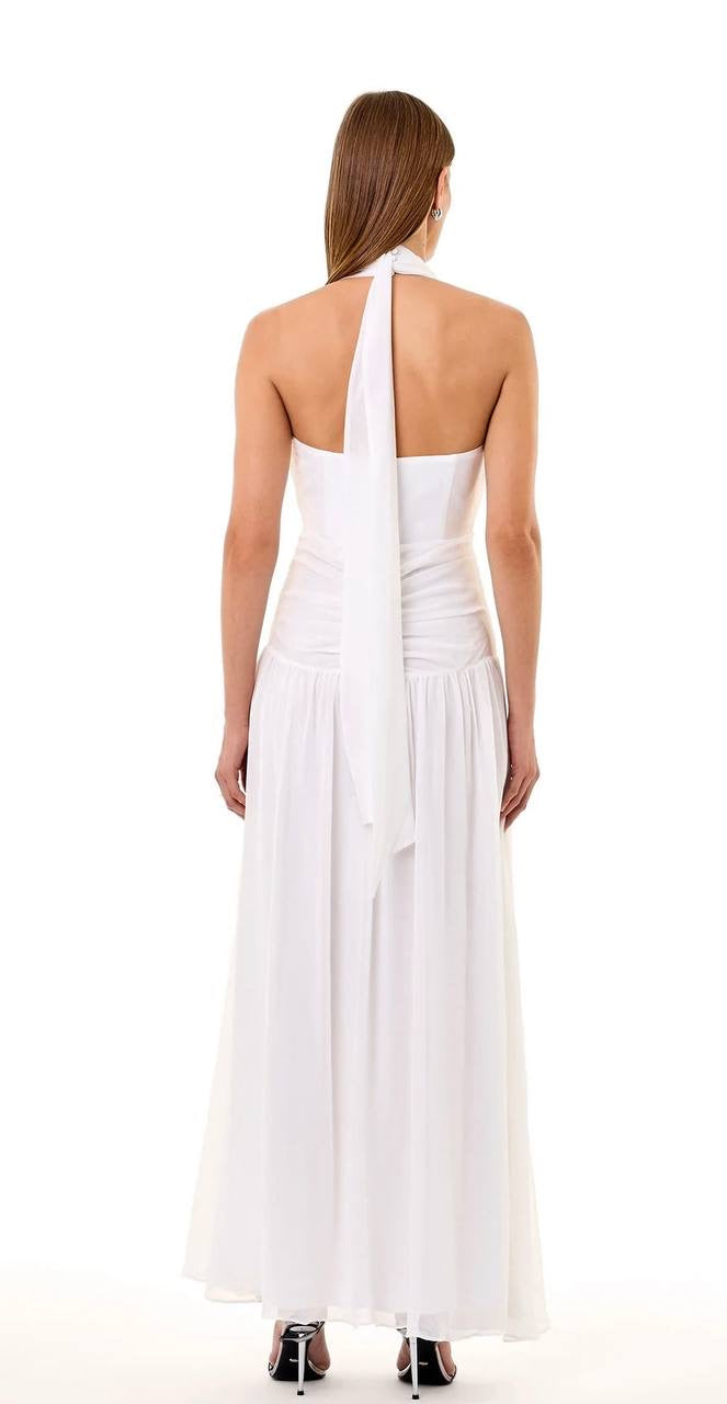 NC Arella Plunge Halter Ruched Maxi Dress