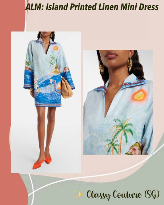 ALM Island Printed Shift Linen Mini Dress