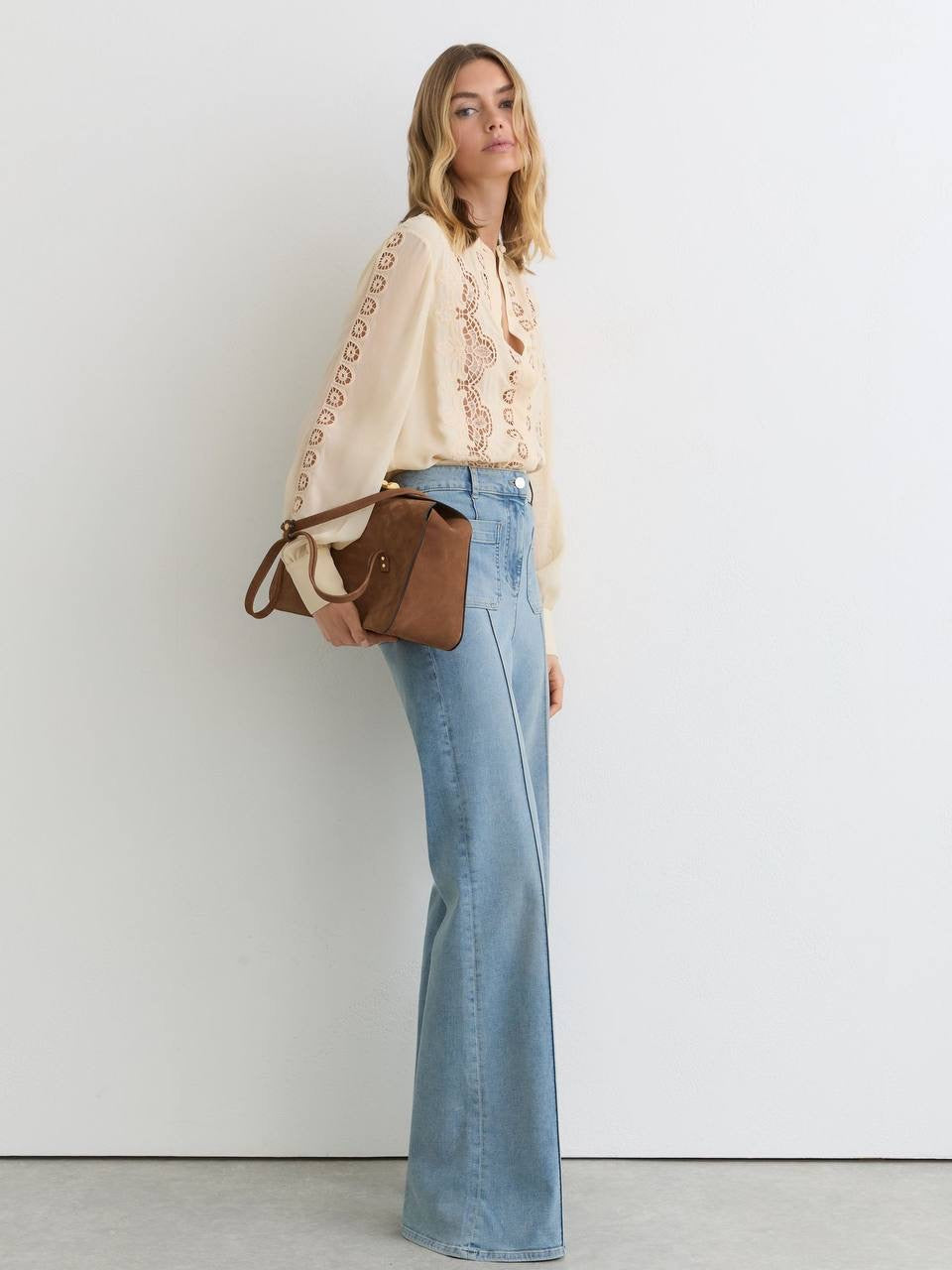 RS Mia Cutwork-Embroidery Sheer-Sleeve Blouse Top