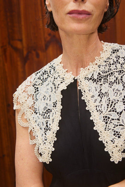 ALM Apollonia Lace Collar Viscose-Linen Midi Dress