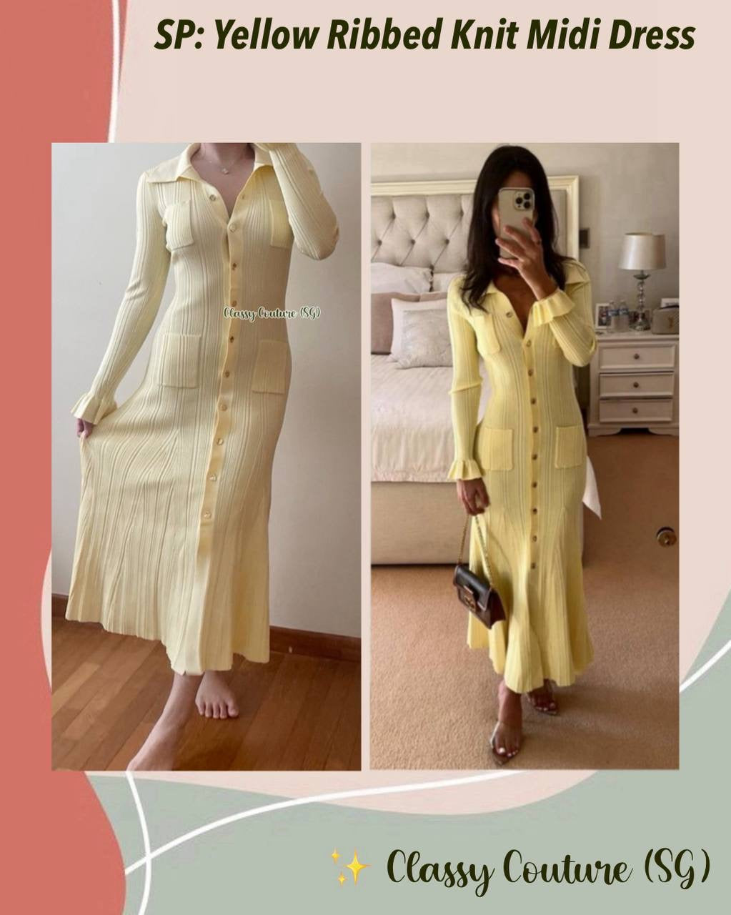 SALE! SP Yellow Ribbed Knit Midi Dress