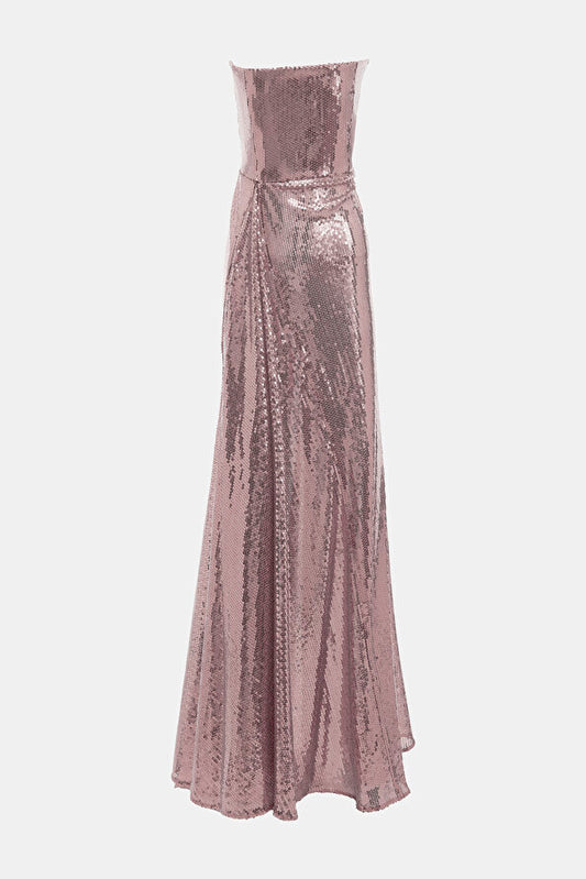 AP Strapless Godet Draped Sequin Gown Maxi Dress