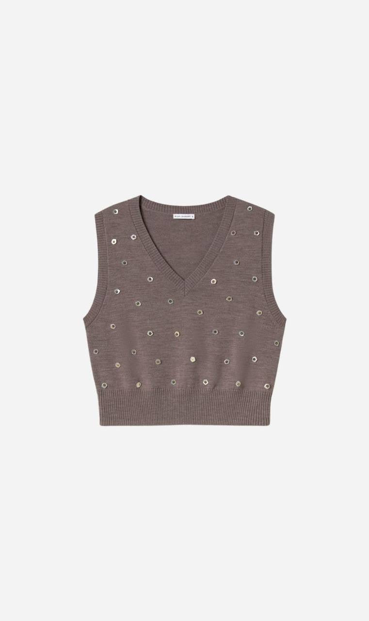 SL V Neck Wool Sweater Vest | Cropped Crewneck Pearl