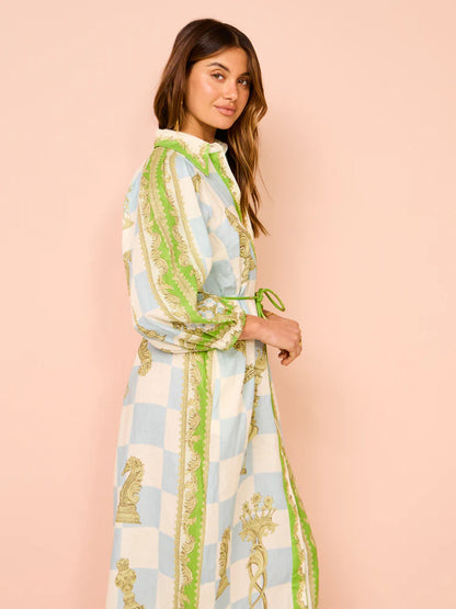 ALM Checkmate Linen Shirtdress Midi Dress