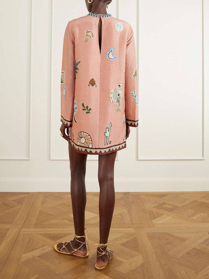 ALM Laurence Linen-Silk Long Sleeve Mini Dress