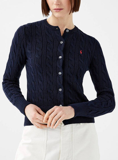 7 Colors! Cotton Cable Knit Crewneck Cardigan