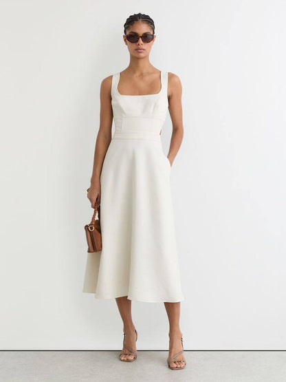 RS Dina Waisted Cut-Out Twill Midi Dress