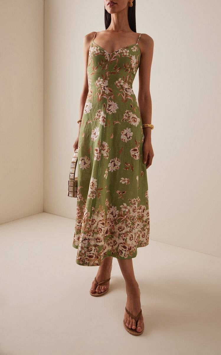 CC Mae Floral Linen Midi Dress