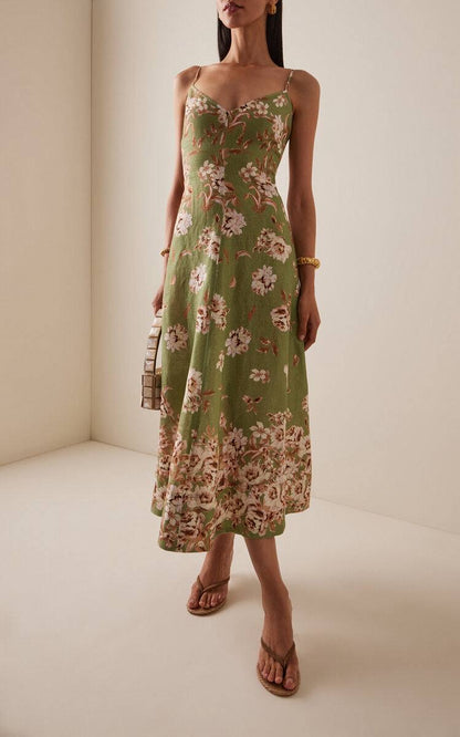 CC Mae Floral Linen Midi Dress