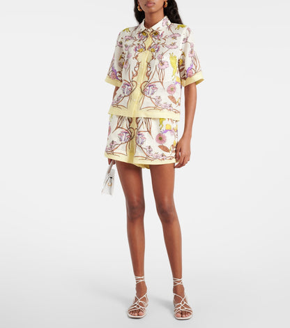 TB Botanical Print Linen Camp Shirt | High-Rise Shorts | Set