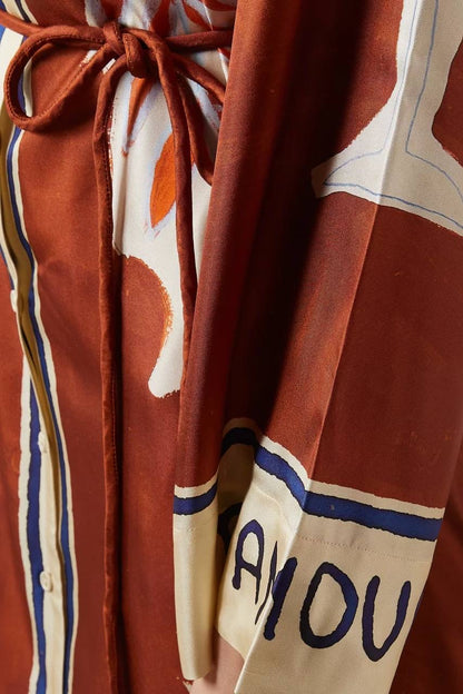 ALM Soleil D'Amour Silk Twill Long Sleeve Shirtdress Midi Dress