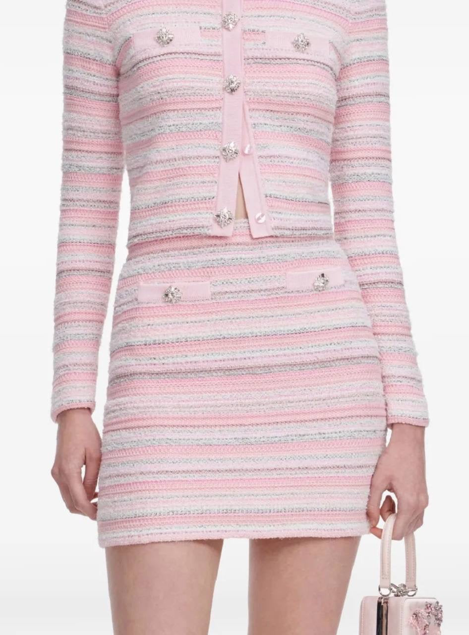 SP Pink Textured Knit Cropped Cardigan & Mini Skirt Set