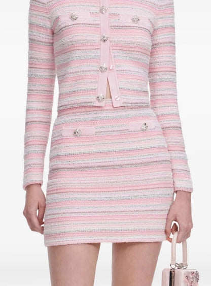 SP Pink Textured Knit Cropped Cardigan & Mini Skirt Set
