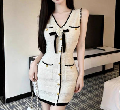 SP White Pointelle Knit Bow Midi | Mini Dress