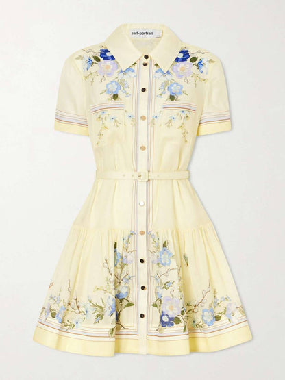 SP Yellow Floral Organza Mini Dress