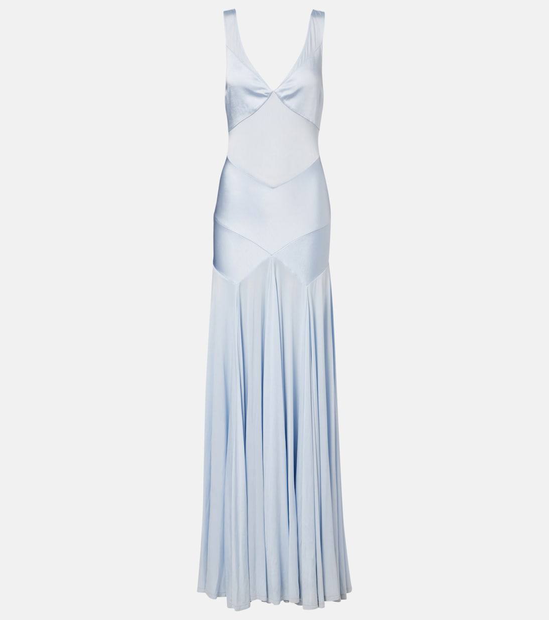 SP Blue Satin Jersey Tie Maxi Dress - Image 10