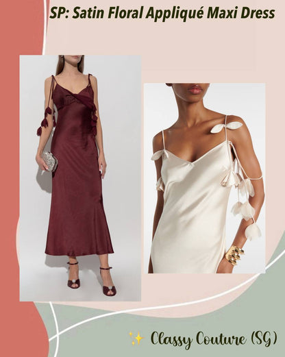 SP Satin Floral Appliqué Maxi Dress
