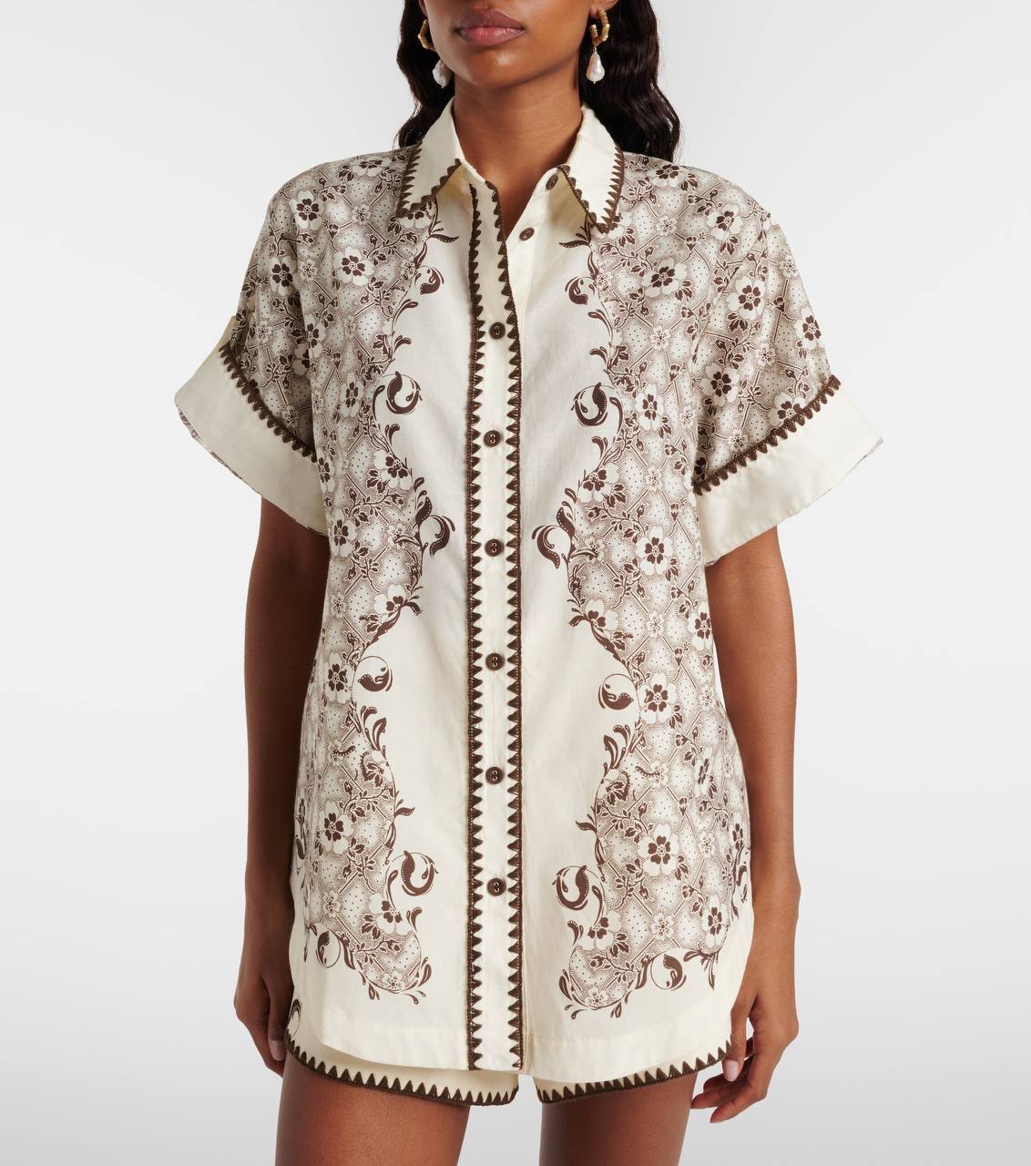 ALM Cream Cotton-silk Shirt | Linen-cotton Shorts | Brown/Cream Paisley floral Set