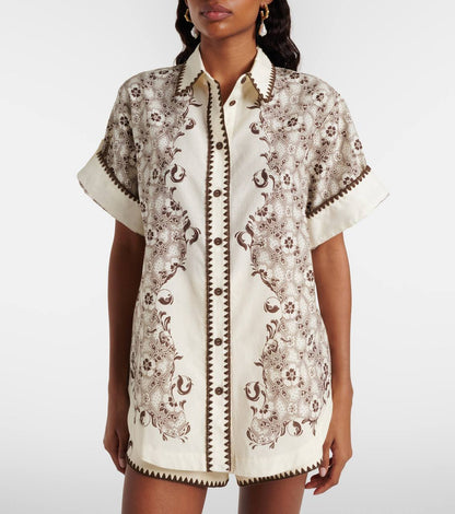 ALM Cream Cotton-silk Shirt | Linen-cotton Shorts | Brown/Cream Paisley floral Set