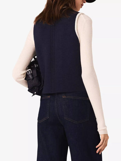 MJ Sleeveless Double-Breasted Wool-Blend Top
