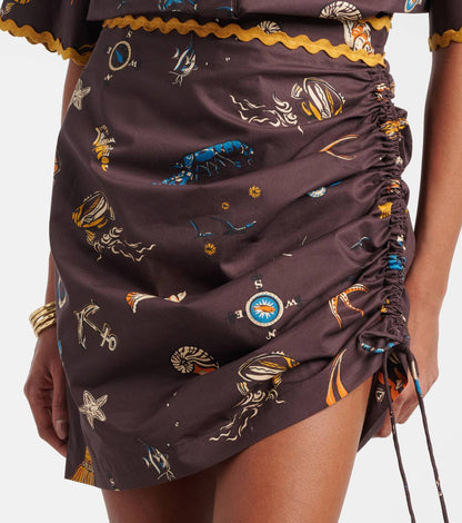 ALM Printed Ruched Cotton Shirt | Mini Skirt
