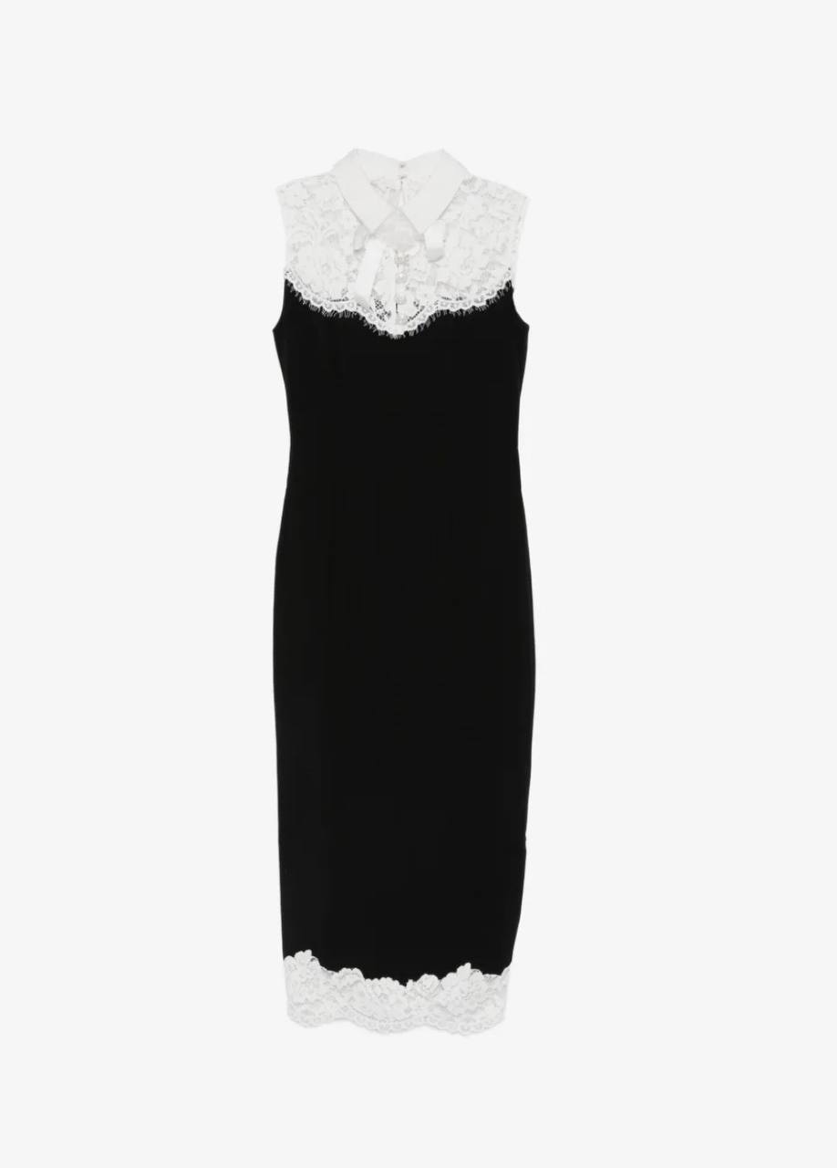 SP Black Contrast-Lace Bodice Midi Dress