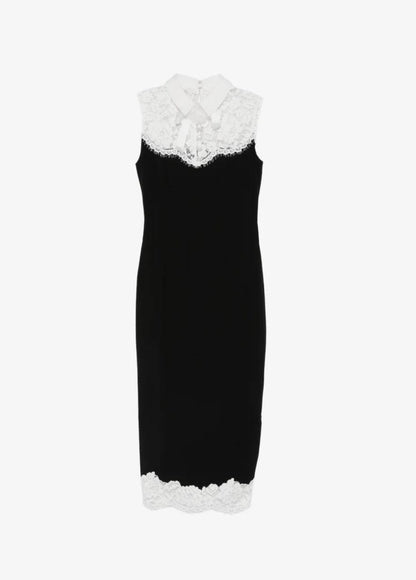 SP Black Contrast-Lace Bodice Midi Dress