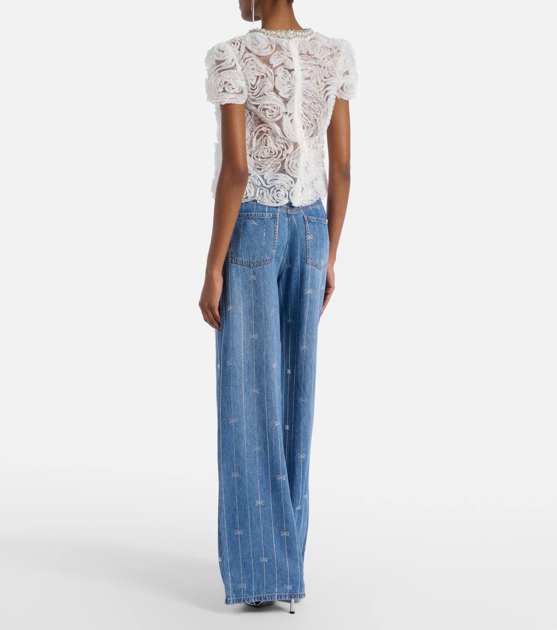 SP Wide-leg Bow Embellished Jeans in Lyocell Denim