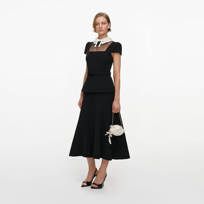 SP Black Crepe Bow Collar Midi Dress | Peplum Top