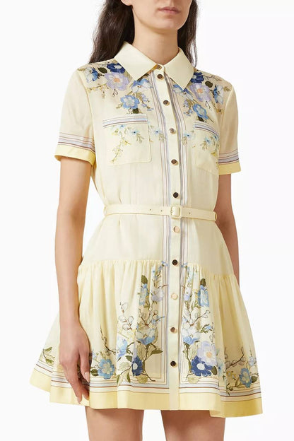 SP Yellow Floral Organza Mini Dress