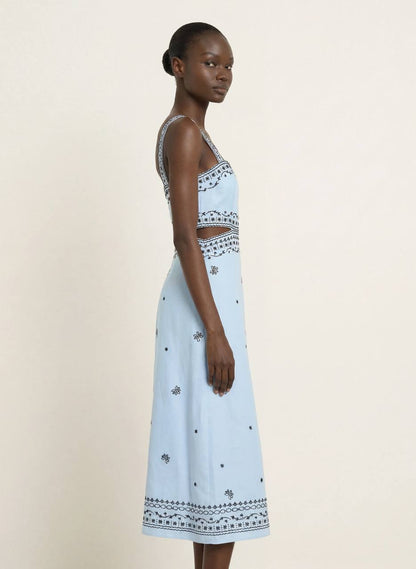 MJ Embroidered Linen Blend Cut Out Maxi Dress