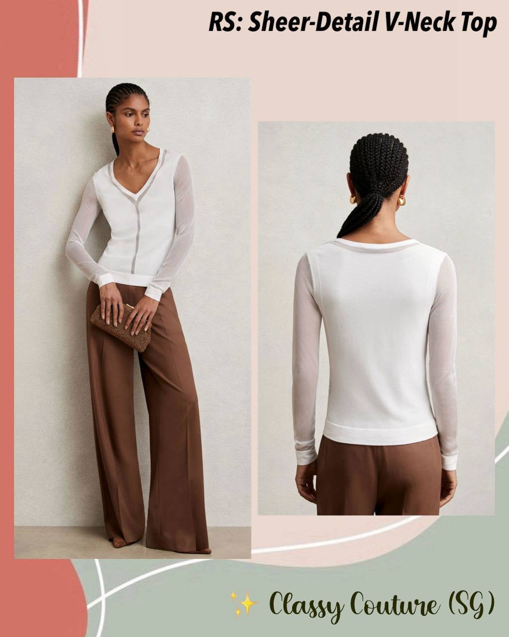 RS Sheer Detail V Neck Top