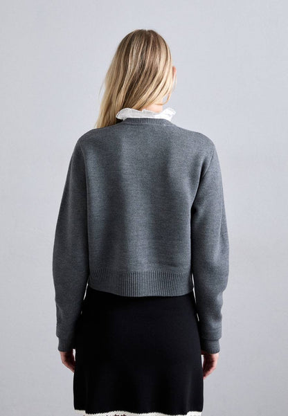 SD Grey Fine Knit Removable Collar Cardigan